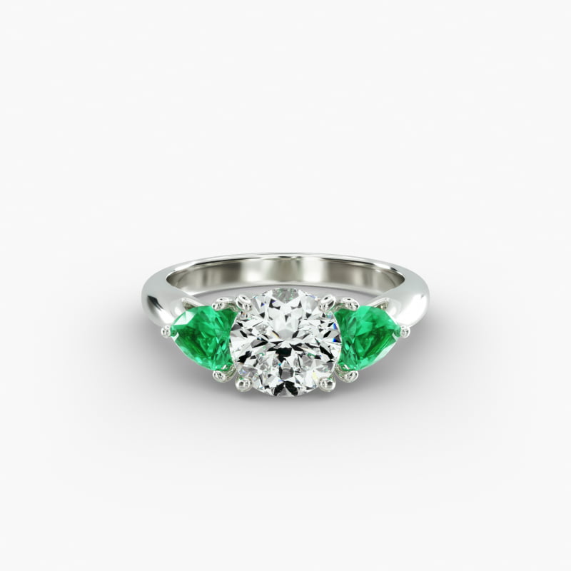 14K White Gold Three Stone Pear Shaped Emerald Engagement Ring