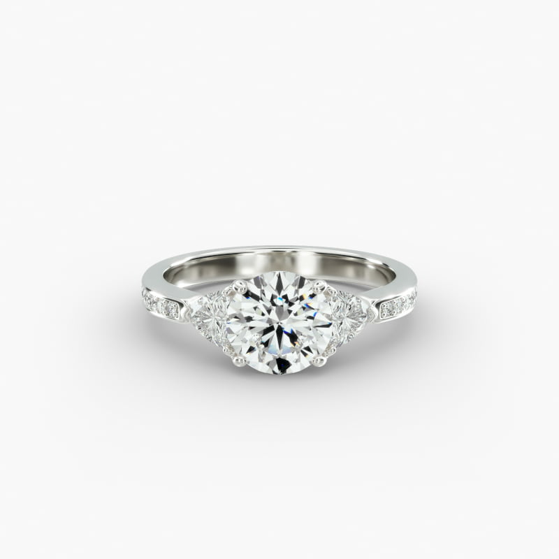 14k White Gold Three Stone Trillion and Pavé Set Diamond Engagement Ring