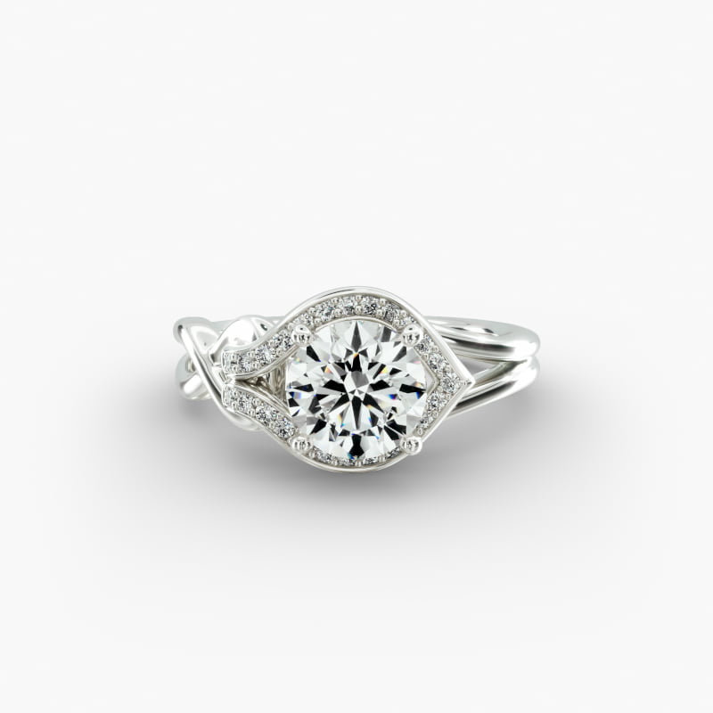 14K Rose Gold Asymmetrical Diamond Love Knot Engagement Ring