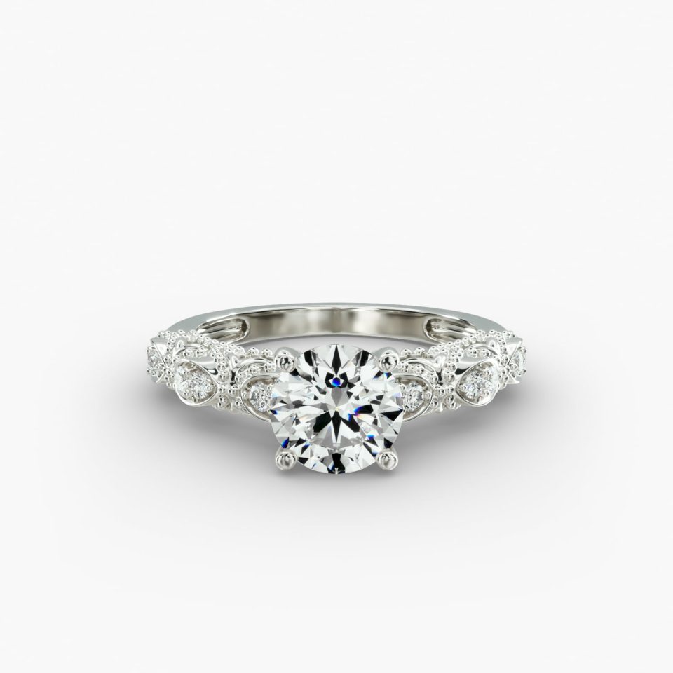 IGI Lab-Grown 1.38 Carat Fancy Vivid Yellow-VS1 Round Cut Diamond Beaded Open Span Diamond Engagement Ring