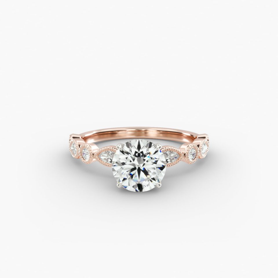 IGI Lab-Grown 1.46 Carat E-VS1 Ideal Cut Round Diamond Round and Marquise Shape Diamond Engagement Ring