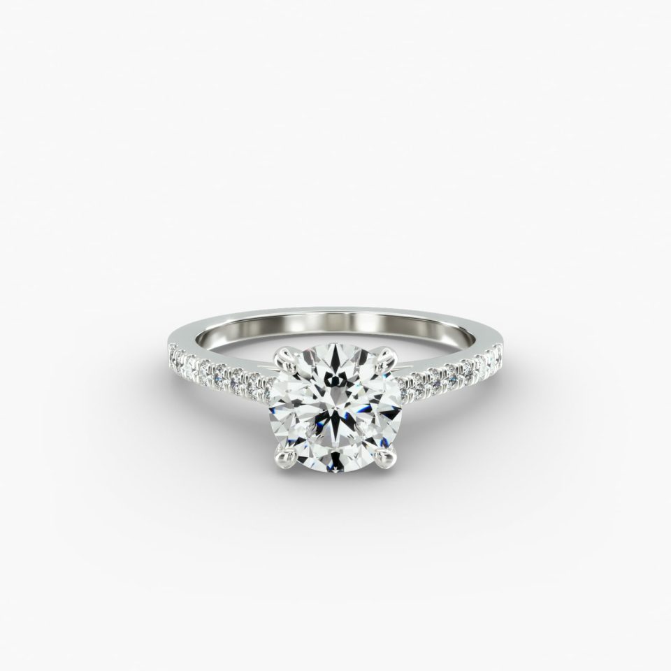 IGI Lab-Grown 1.25 Carat E-VS1 Ideal Cut Round Diamond Petite Pavé Cathedral Engagement Ring