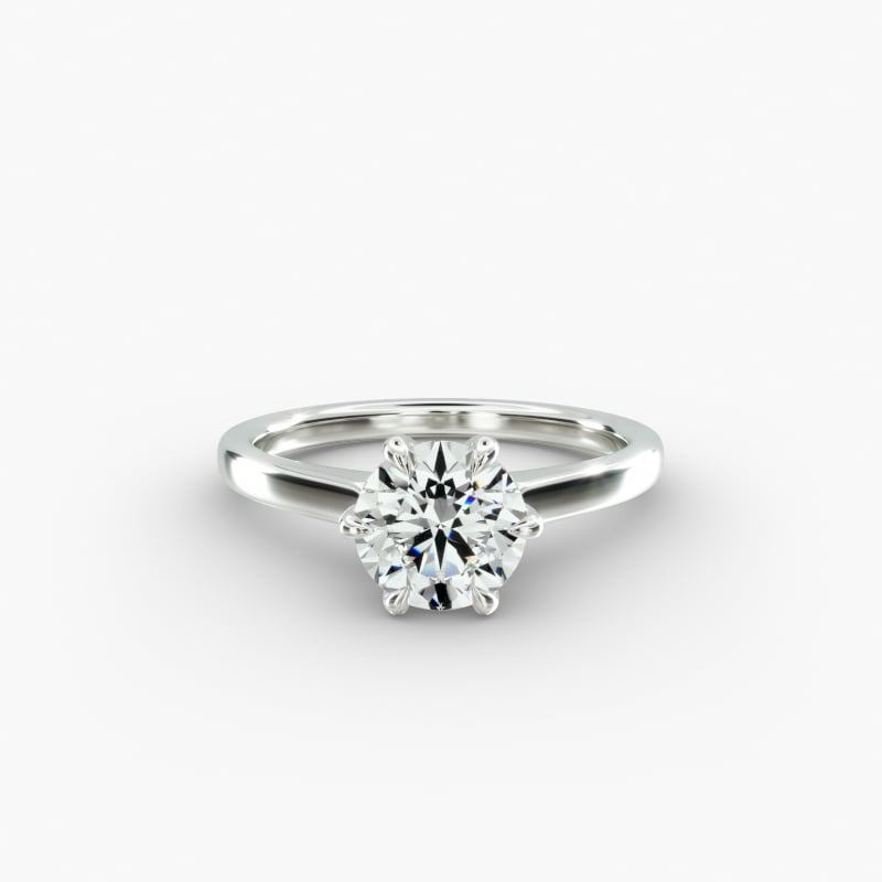 14K White Gold Tapered Six Prong Diamond Engagement Ring