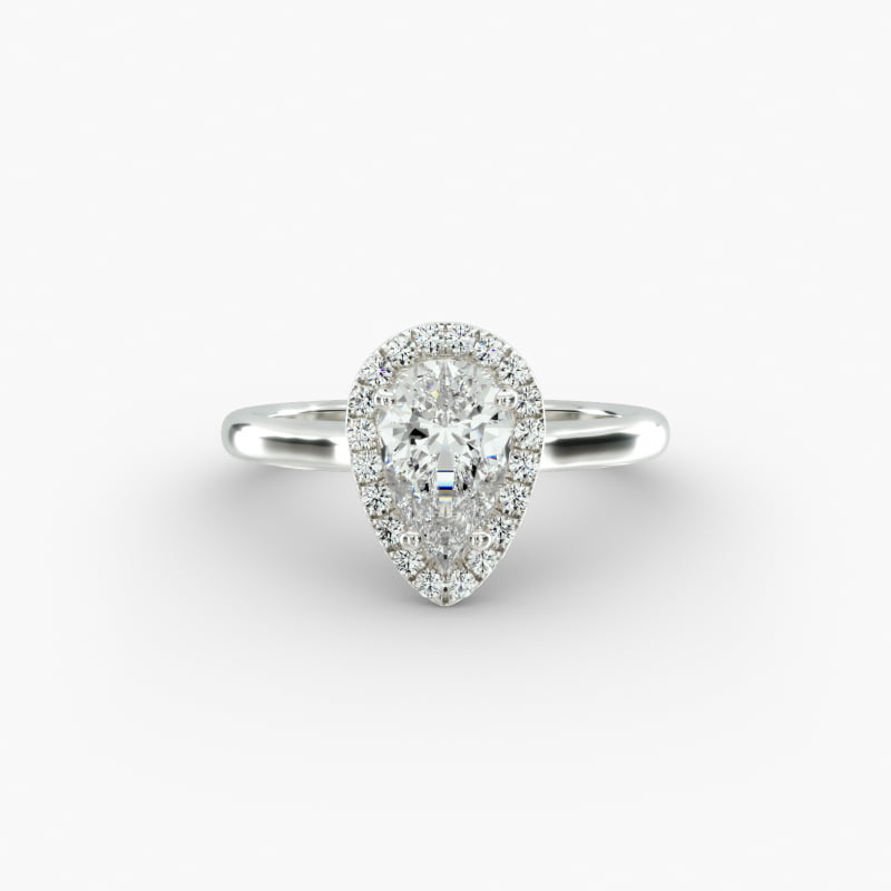 14K Rose Gold Pavé Halo Diamond Engagement Ring (Pear Center)