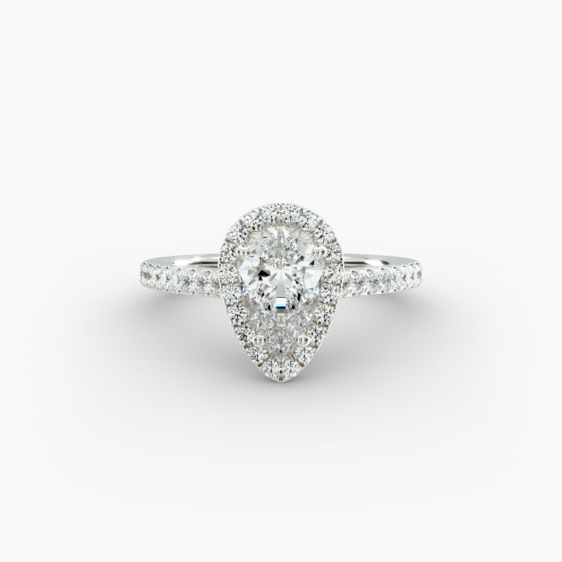 14K Rose Gold Pavé Halo and Shank Diamond Engagement Ring (Pear Center)