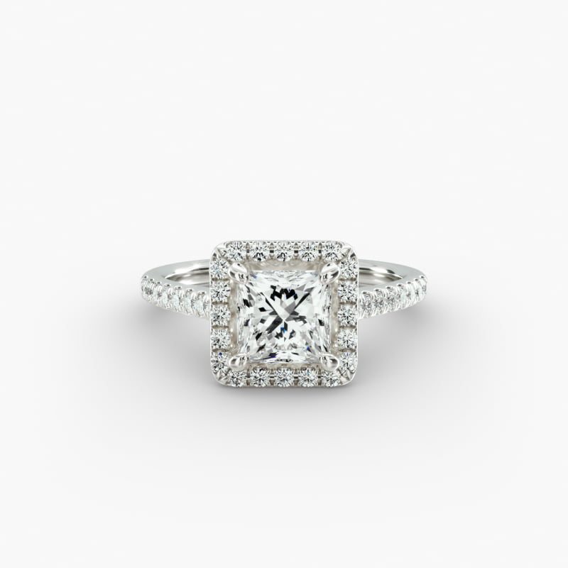 14K Rose Gold Pavé Halo Diamond Engagement Ring (Princess Center)