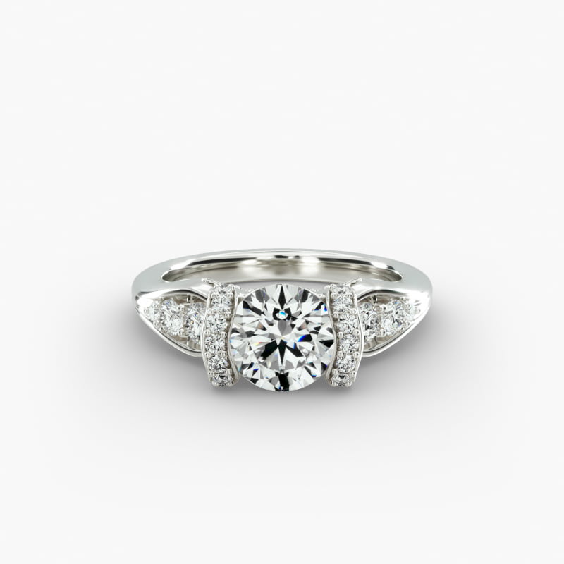 14K White Gold Half Bezel Set Flowering Diamond Engagement Ring