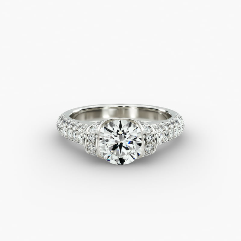 14K Rose Gold Half Bezel Diamond Engagement Ring