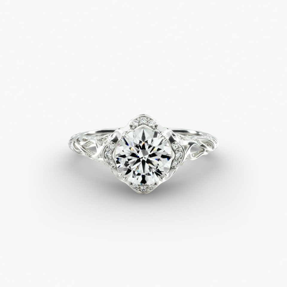 IGI Lab-Grown 1.36 Carat E-VS1 Ideal Cut Round Diamond Diamond Filigree Engagement Ring