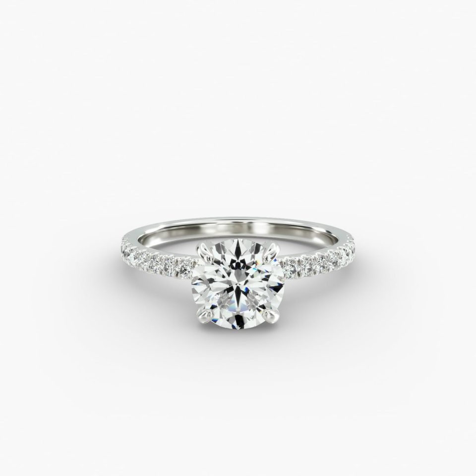 IGI Lab-Grown 1.18 Carat E-VS2 Ideal Cut Round Diamond Petite Pavé Crown Diamond Engagement Ring