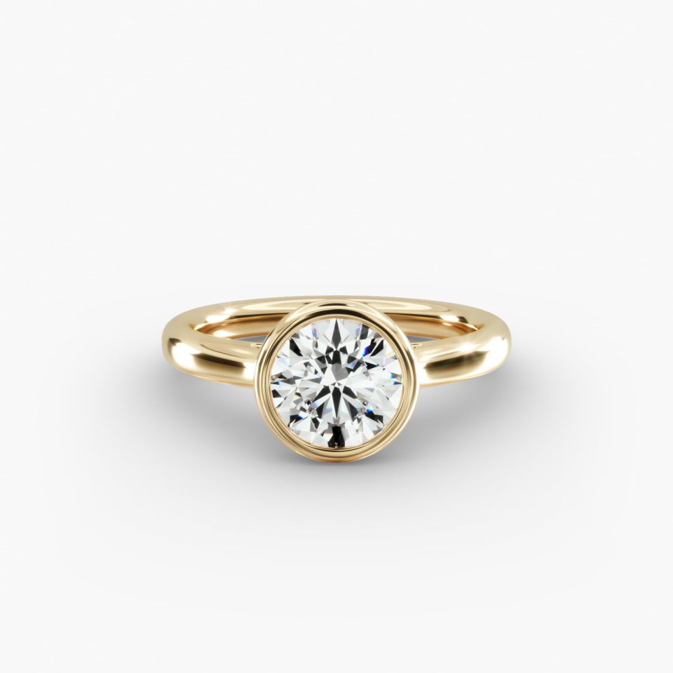 IGI Lab-Grown 1.21 Carat E-VVS2 Ideal Cut Round Diamond Bezel Set Diamond Engagement Ring