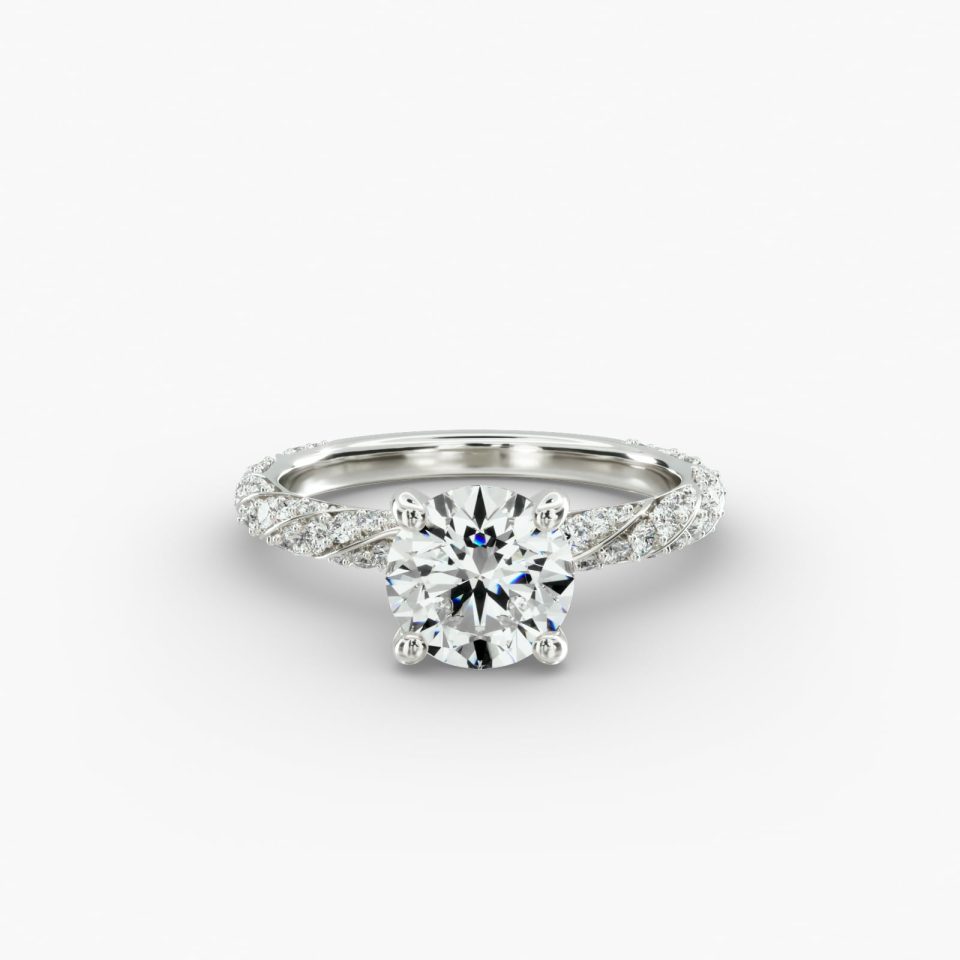 IGI Lab-Grown 1.38 Carat E-VS2 Very Good Cut Cushion Modified Diamond Twisted Pavé Engagement Ring