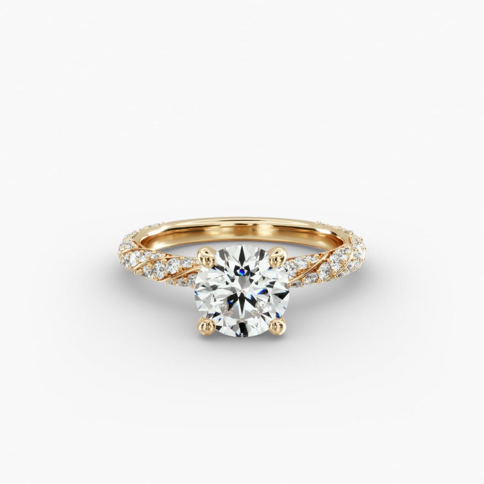 IGI Lab-Grown 1.54 Carat F-VS2 Excellent Cut Round Diamond Twisted Pavé Engagement Ring