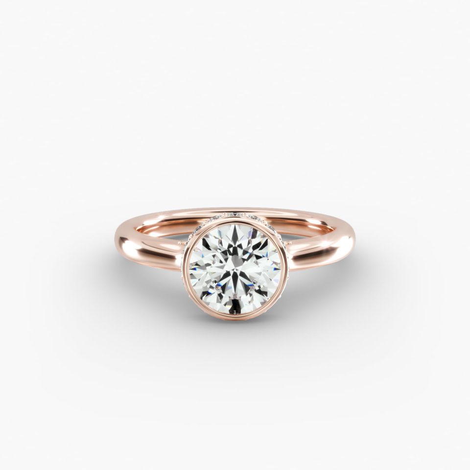 IGI Lab-Grown 1.39 Carat E-VS1 Ideal Cut Round Diamond Pavé Crown Bezel Engagement Ring