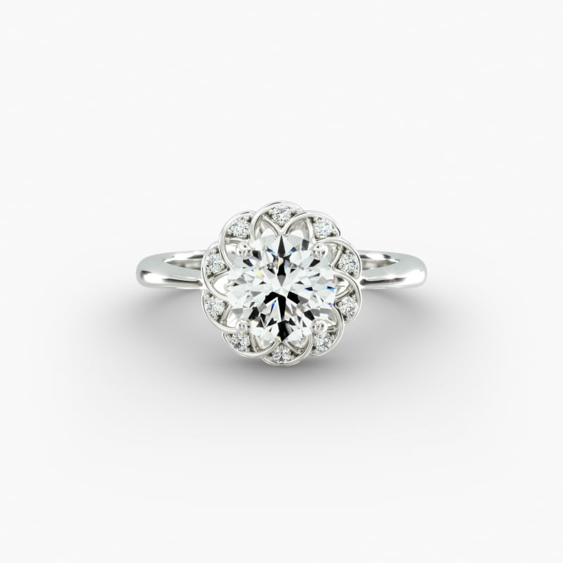 14K White Gold Open Lace Pavé Diamond Halo Engagement Ring