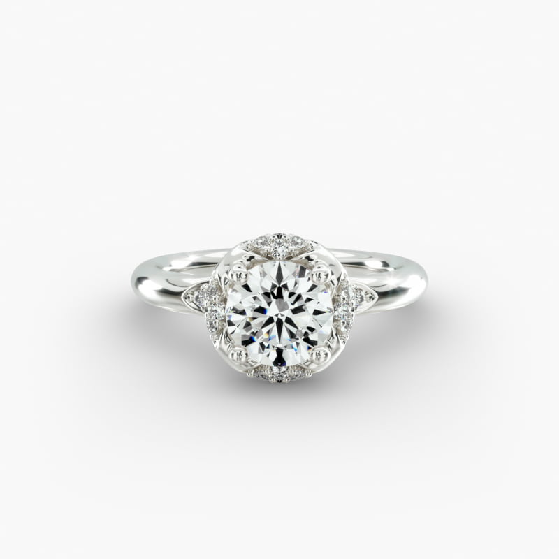 14K White Gold Perfectly Placed Pavé Halo Engagement Ring