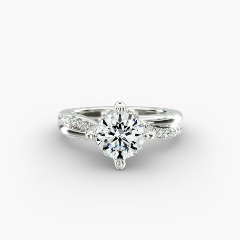 14K White Gold Twisted Pavé Kite-Set Engagement Ring