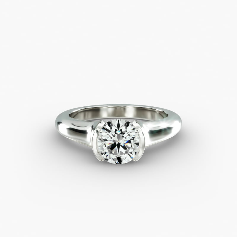 14K White Gold Tapered Half Bezel Engagement Ring