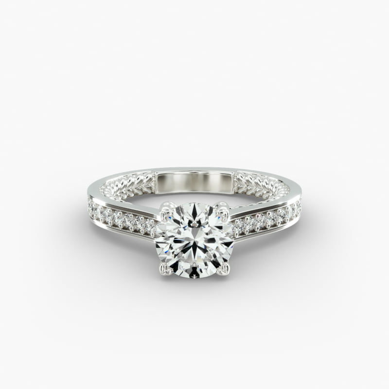 14K Rose Gold Cable Profile Cross Prong Pavé Diamond Engagement Ring