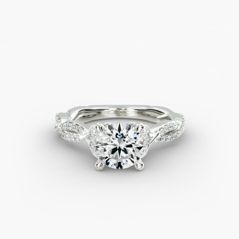 14K White Gold Twisted Pavé Leaf Engagement Ring