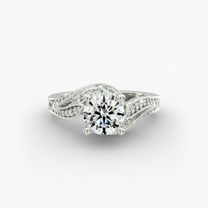 14K Rose Gold Nature Inspired Pavé Diamond Bypass Engagement Ring