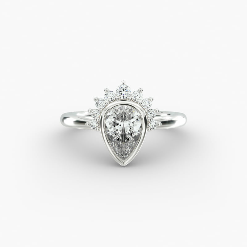 Pear Shape Bezel Set Diamond Tiara Engagement Ring