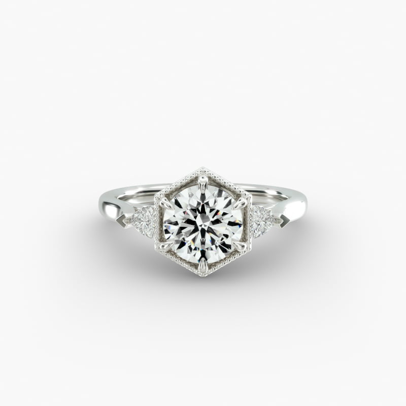 Hexagonal Trilliant Side Stone Diamond Engagement Ring