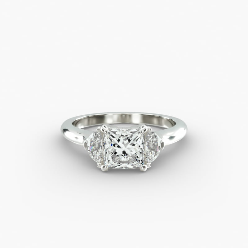 Half Moon Three Stone Diamond Engagement Ring