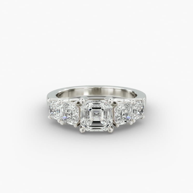 Four Asscher Side Stone Diamond Engagement Ring