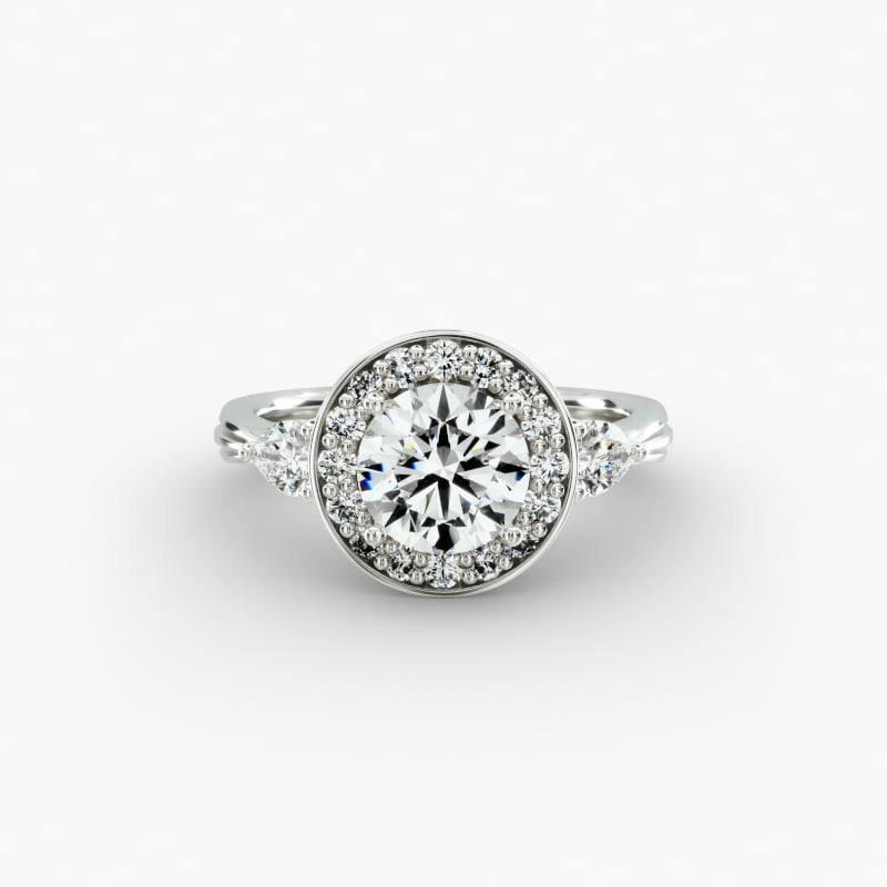 Halo Pear Shaped Side Stone Engagement Ring