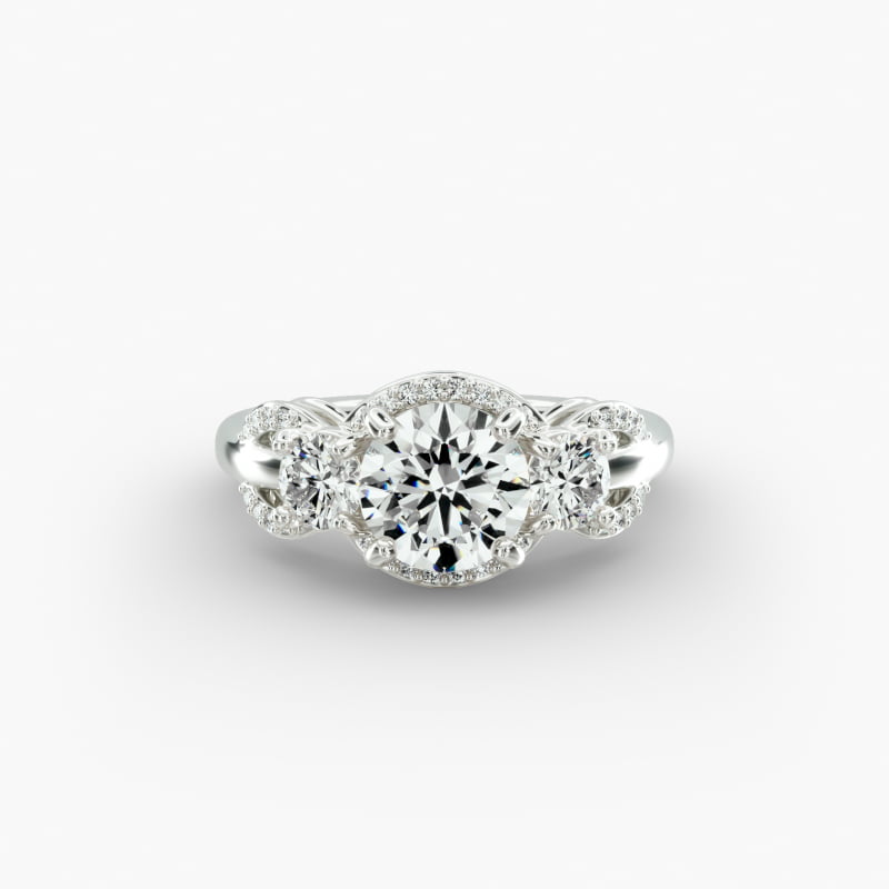 Three Stone Pavé Silhouette Engagement Ring