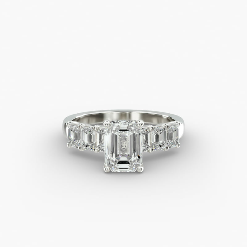 14K Rose Gold Emerald Cut Side Stone Diamond Engagement Ring