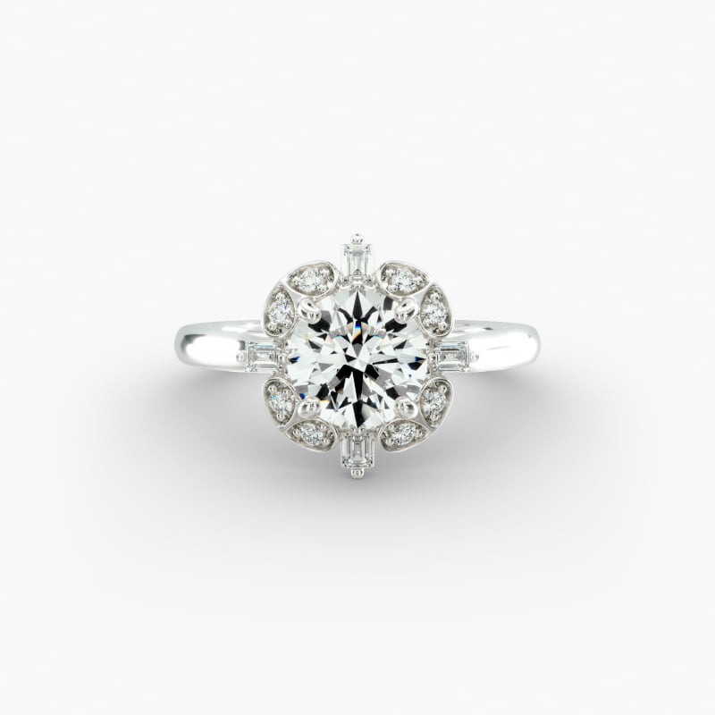 14K White Gold Whimsical Frame Diamond Engagement Ring