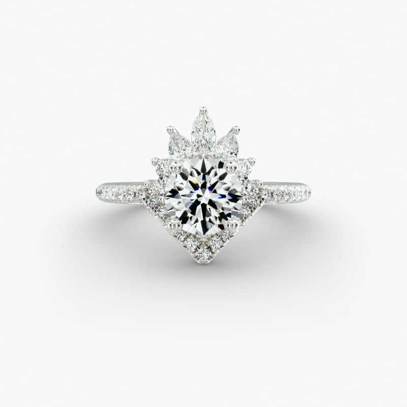 14K White Gold Sunburst Diamond Tiara Engagement Ring