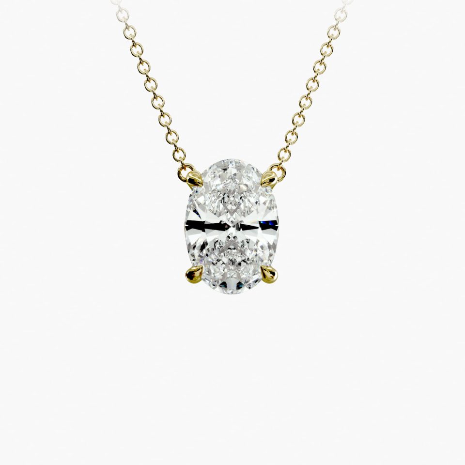 14K Yellow Gold Oval Shape Diamond Solitaire Pendant (Mounting)