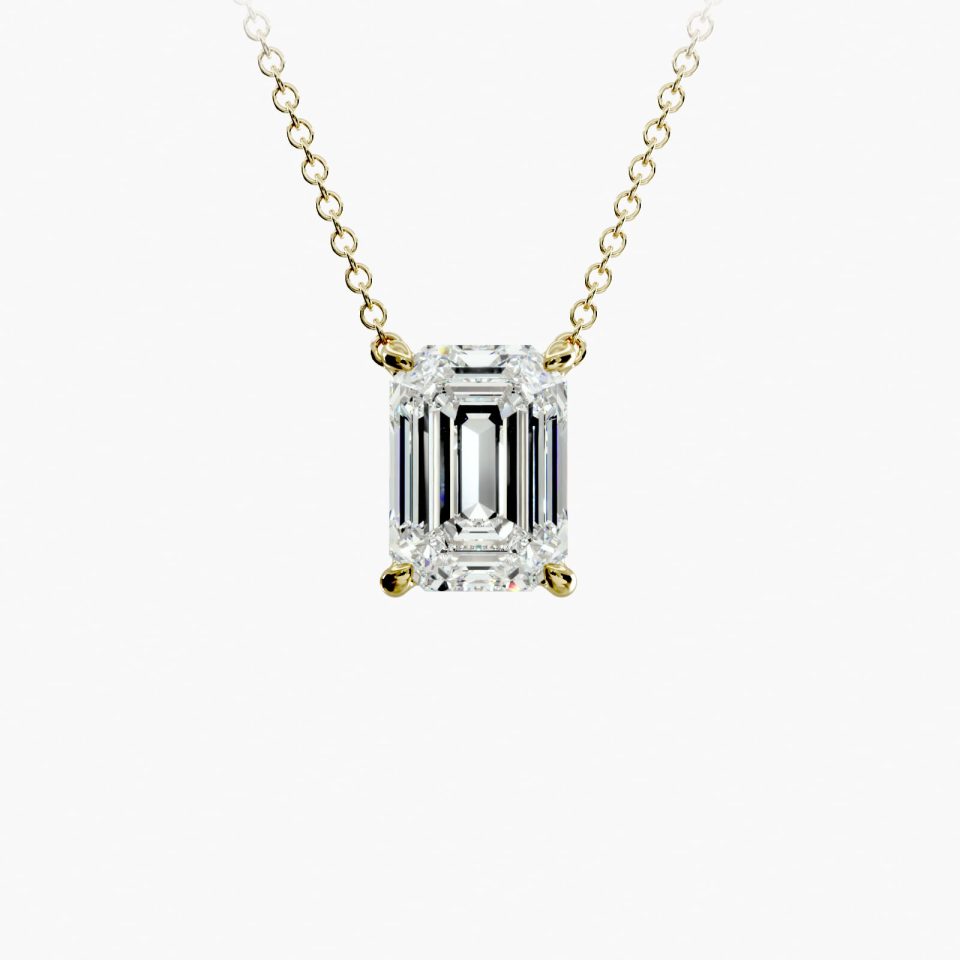 14K Yellow Gold Emerald Cut Shape Diamond Solitaire Pendant (Mounting)