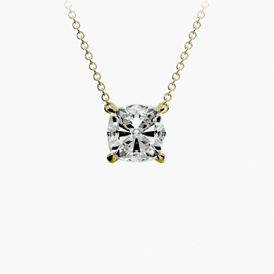 14K Yellow Gold Cushion Shape Diamond Solitaire Pendant (Mounting)