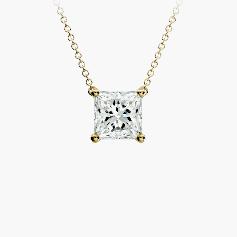 14K Yellow Gold Princess Cut Diamond Solitaire Pendant (Mounting)