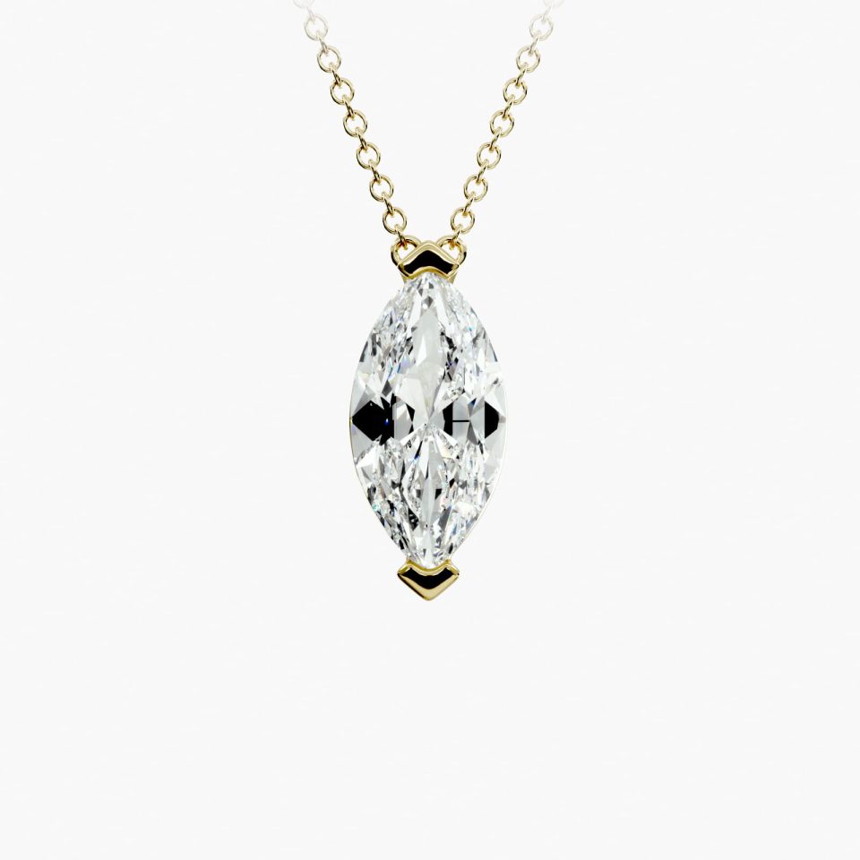 14K Yellow Gold Marquise Cut Diamond Solitaire Pendant (Mounting)