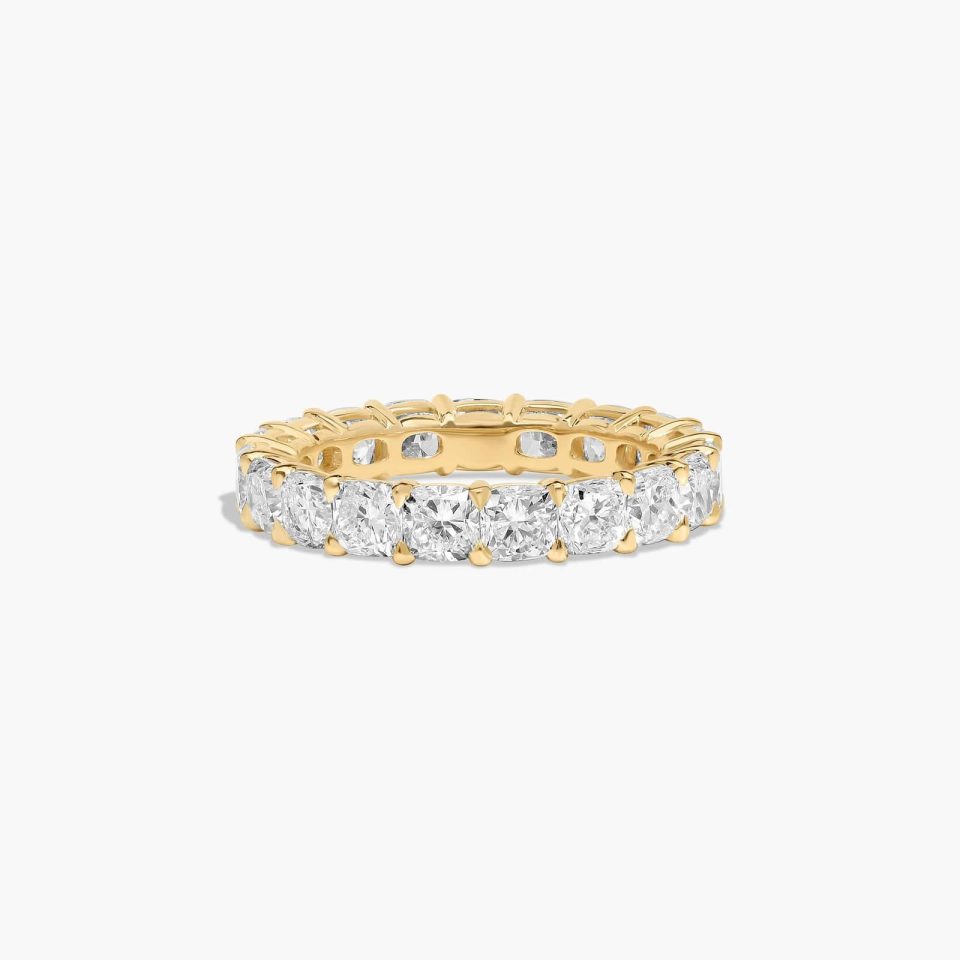14K Yellow Gold Cushion Cut Lab-Grown Diamond Eternity Ring (4.00 CTW F-G / VS2-SI1)
