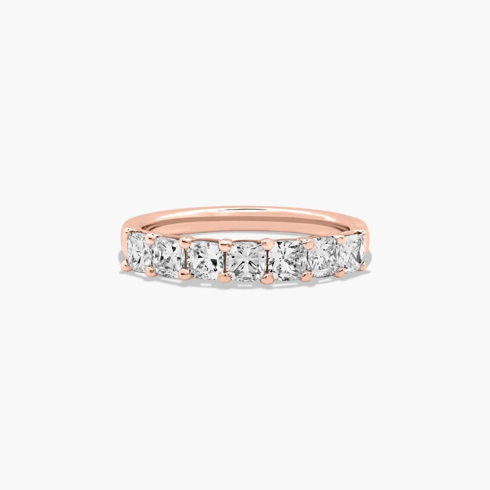 14K Rose Gold Seven Stone Cushion Shape Lab Grown Diamond Anniversary Ring (1.00 CTW - F-G / VS2-SI1)
