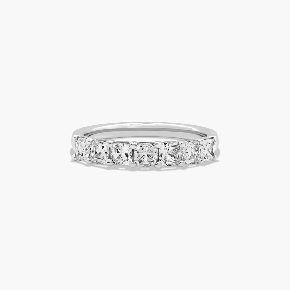 Platinum Seven Stone Cushion Shape Diamond Anniversary Ring (1.00 CTW - H-I / SI1-SI2)