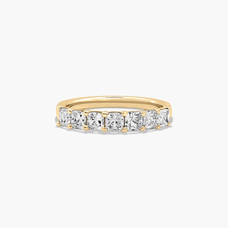 14K Yellow Gold Seven Stone Cushion Shape Lab Grown Diamond Anniversary Ring (1.00 CTW - F-G / VS2-SI1)