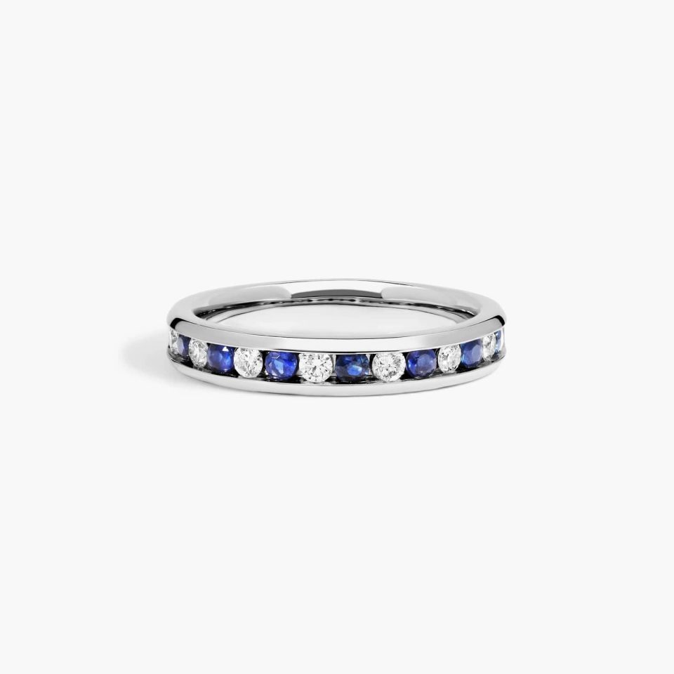 18K White Gold 0.25ctw Channel Set Alternating Diamond and Sapphire Ring