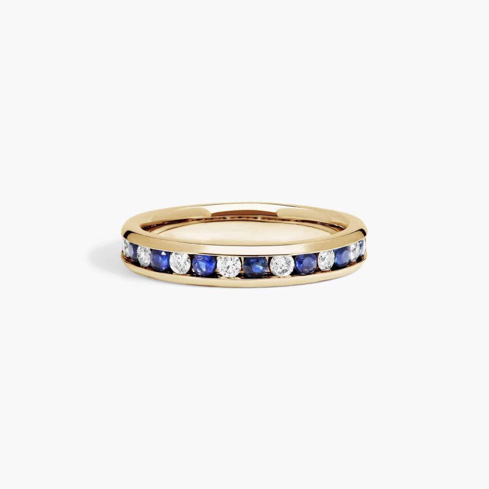 18K Yellow Gold 0.25ctw Channel Set Alternating Diamond and Sapphire Ring