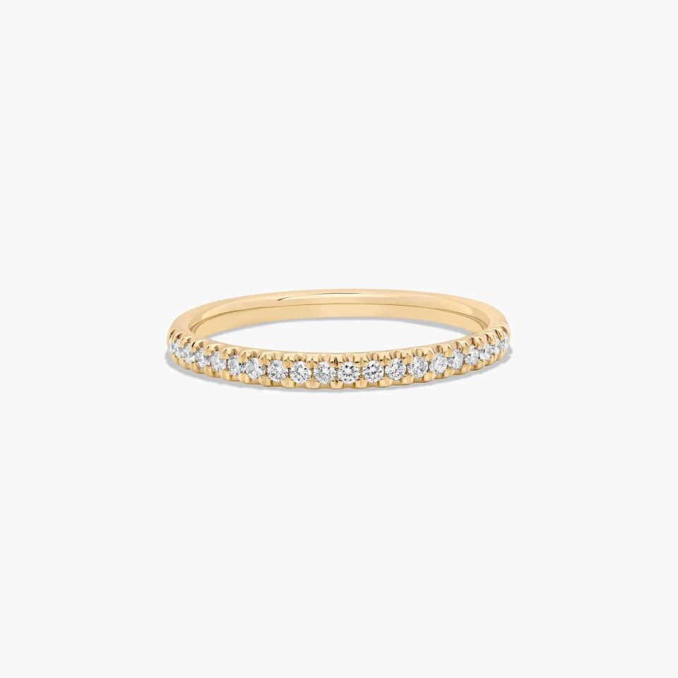 14K Yellow Gold Thin Pavé Set Diamond Wedding Ring