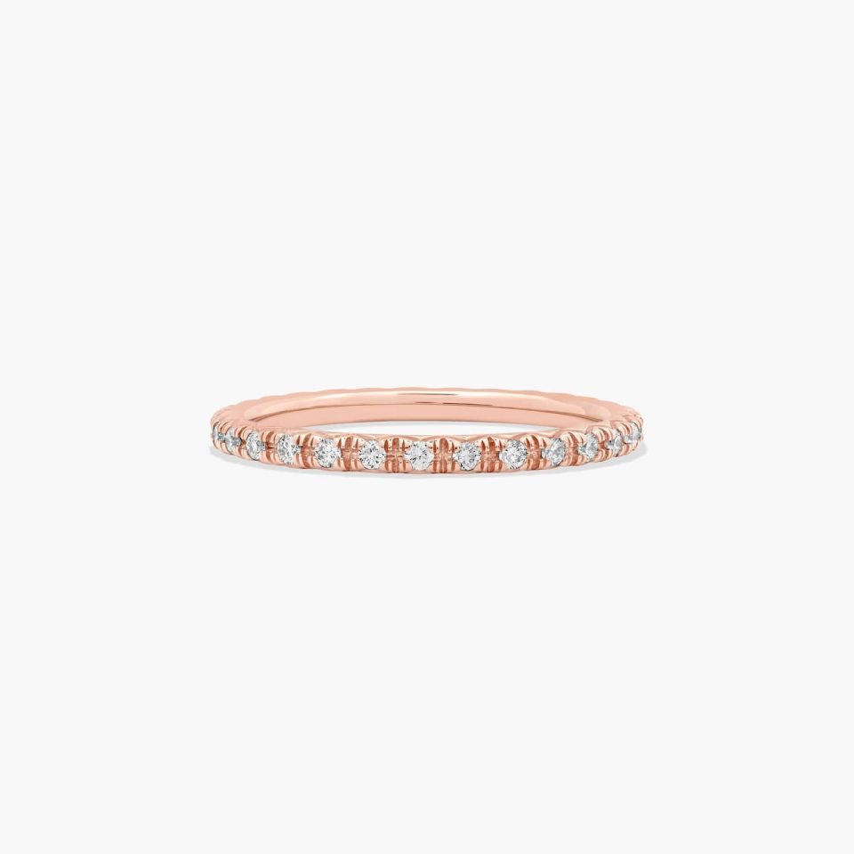 14K Rose Gold Thin French Cut Pavé Set Diamond Eternity Wedding Ring