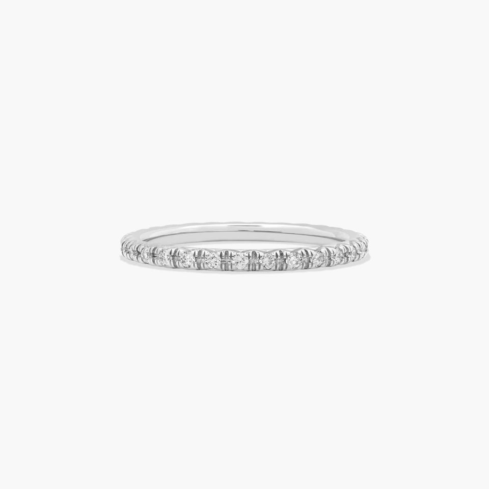 18K White Gold Thin French Cut Pavé Set Diamond Eternity Wedding Ring