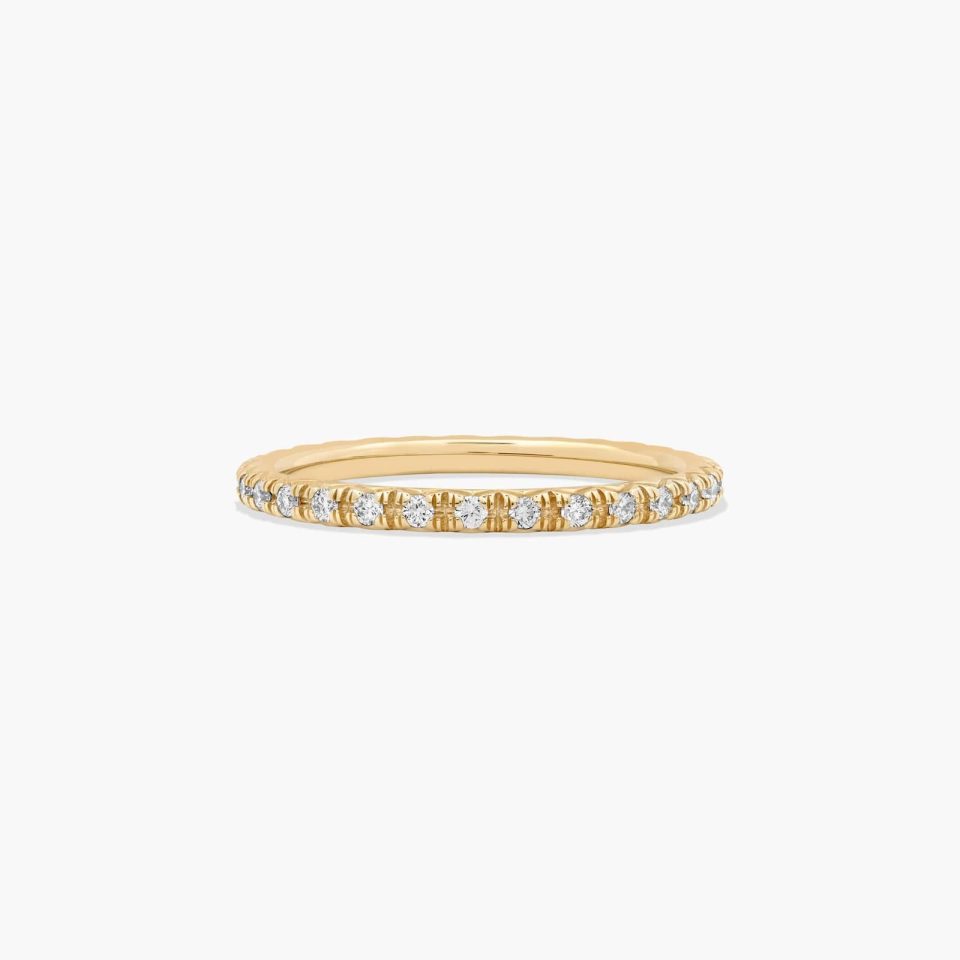 14K Yellow Gold Thin French Cut Pavé Set Diamond Eternity Wedding Ring