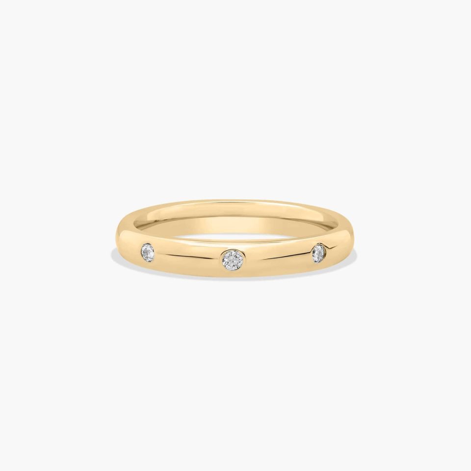18K Yellow Gold 3mm Bezel Set Diamond Wedding Ring